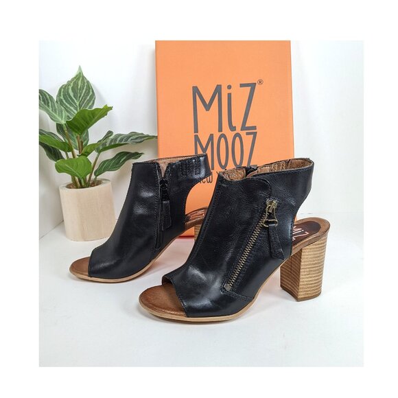 Miz Mooz "Summer" Peep Toe Block Heel Womens Sz 6.5 Leather Sandals Side Zip NWT - Picture 4 of 8